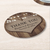 Rustieke Country Wood Burlap Heart Wedding Dank u Ronde Kartonnen Onderzetter (Gebogen)
