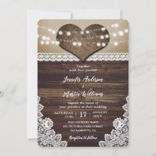 Rustieke Country Wood Burlap Kant Lights Wedding Kaart