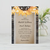 Rustieke Country Wood Burlap Kant Zonnebloem Huwel Kaart (Staand voorkant)