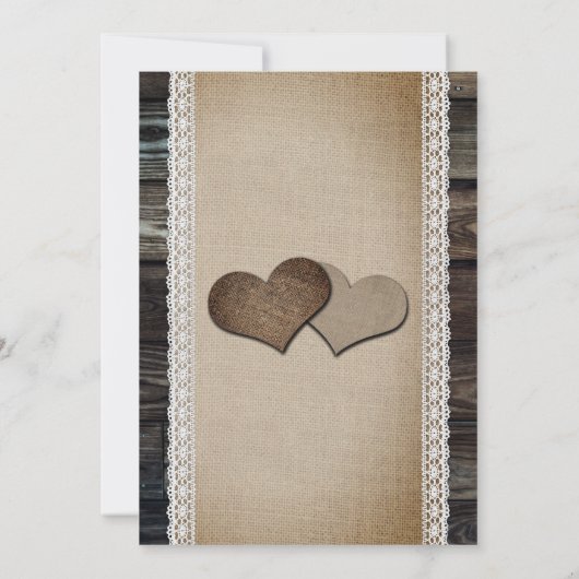 Rustieke Country Wood Burlap Kant Zonnebloem Huwel Kaart (Achterkant)