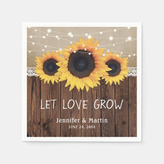 Rustieke Country Wood Burlap Kant Zonnebloem Huwel Servet (Voorkant)