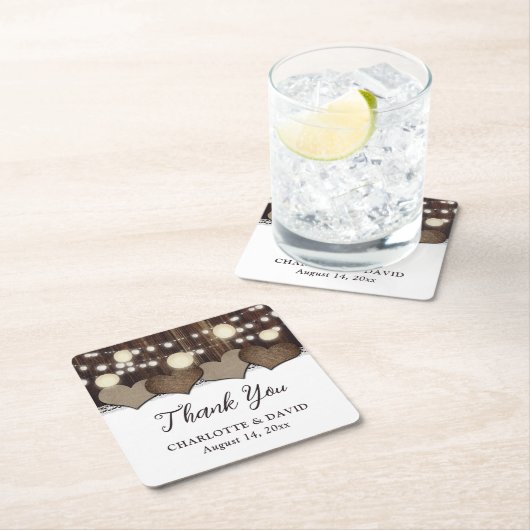 Rustieke Country Wood Burlap Lace Lantaarn bruilof Kartonnen Onderzetters (Insitu)