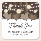 Rustieke Country Wood Burlap Lace Lantaarn bruilof Kartonnen Onderzetters (Voorkant)