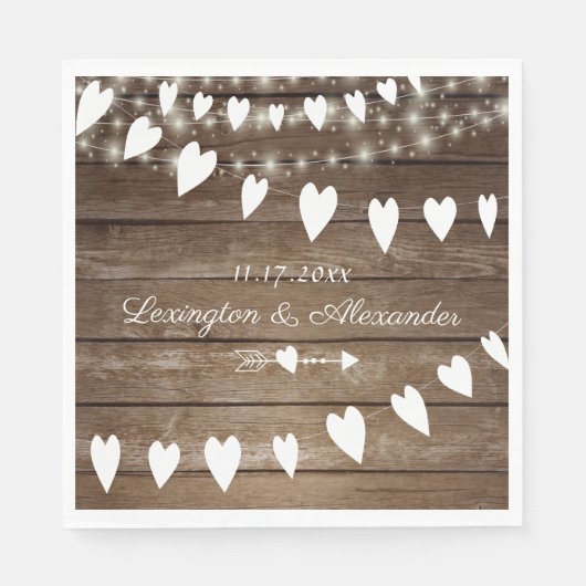 Rustieke Country Wood en String Of Lights Wedding Servetten (Voorkant)