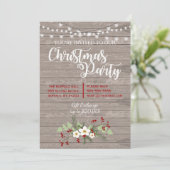 Rustieke Country Wood Kerstmis Red Holly Uitnodigi Kaart (Staand voorkant)