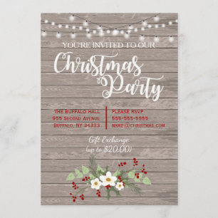 Rustieke Country Wood Kerstmis Red Holly Uitnodigi Kaart