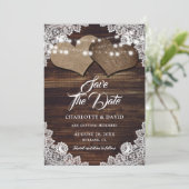 Rustieke Country Wood Lace Krijgen Hits Wedding Save The Date (Staand voorkant)