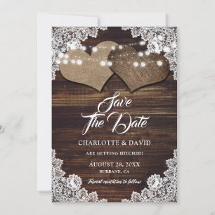 Rustieke Country Wood Lace Krijgen Hits Wedding Save The Date