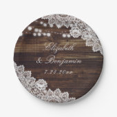 Rustieke Country Wood Lace String Lights Wedding Papieren Bordje (Voorkant)