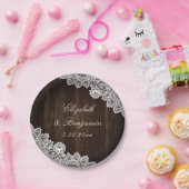 Rustieke Country Wood Lace String Lights Wedding Papieren Bordje (Feest)