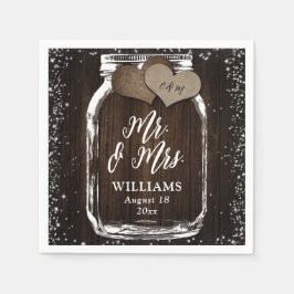 Rustieke Country Wood Mason Jar Mr. & Mrs Wedding Servet
