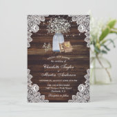 Rustieke Country Wood Ring Box Baby's Breath Weddi Kaart (Staand voorkant)