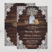 Rustieke Country Wood Ring Box Baby's Breath Weddi Kaart (Voorkant / Achterkant)