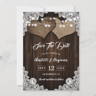 Rustieke Country Wood String Lights Bloemenkant Save The Date