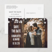 Rustieke Country Wood String Lights Trouwfoto Aankondigingskaart (Voorkant / Achterkant)