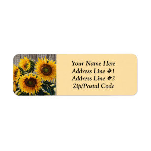Rustieke Country Zonnebloem op Barnboard Print Etiket
