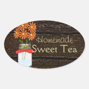 Rustieke County Mason Jar Zelfgemaakte zoete thee Ovale Sticker