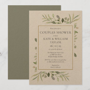 Rustieke Couples Baby Shower Waterverf Groene Tint Kaart