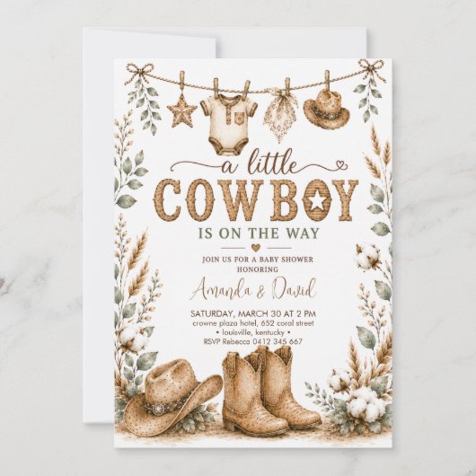 Rustieke Cowboy Baby Shower Kaart (Voorkant)