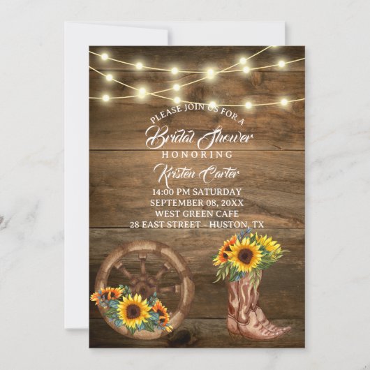 Rustieke Cowboy Boot Zonnebloem Western Vrijgezell Kaart (Voorkant)