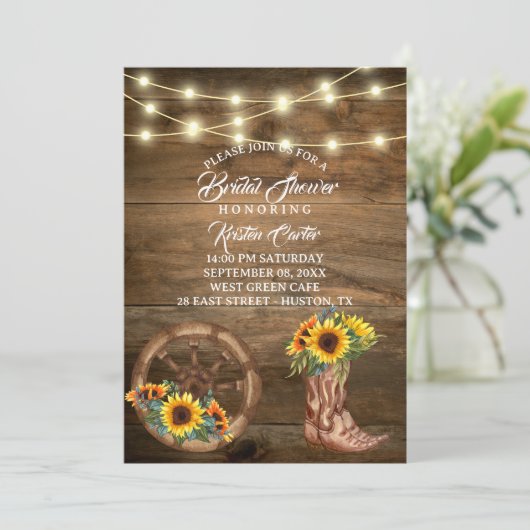 Rustieke Cowboy Boot Zonnebloem Western Vrijgezell Kaart (Staand voorkant)