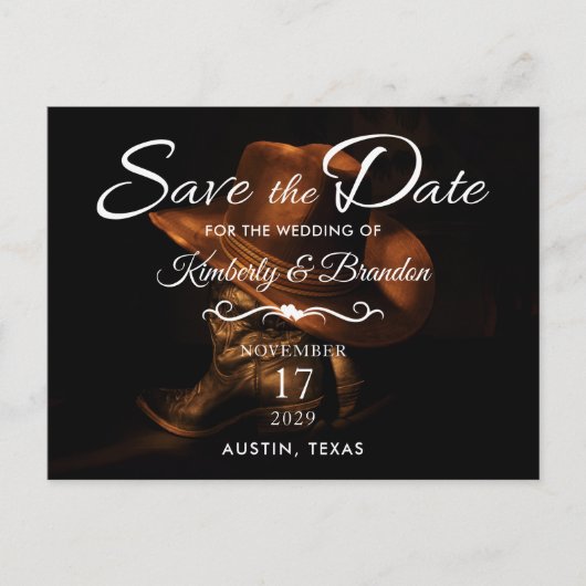 Rustieke Cowboy Boots Bruiloft Save the Date Brief Aankondigingskaart (Voorkant)