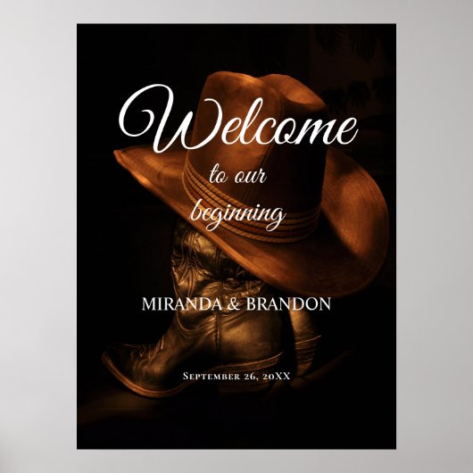 Rustieke Cowboy Boots Country Wedding Welkomstbord Poster (Voorkant)