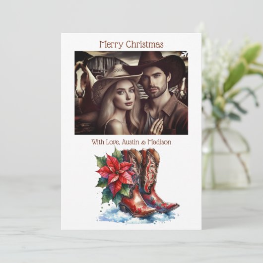 Rustieke Cowboy Boots Country & Western gepersonal Feestdagenkaart (Staand voorkant)