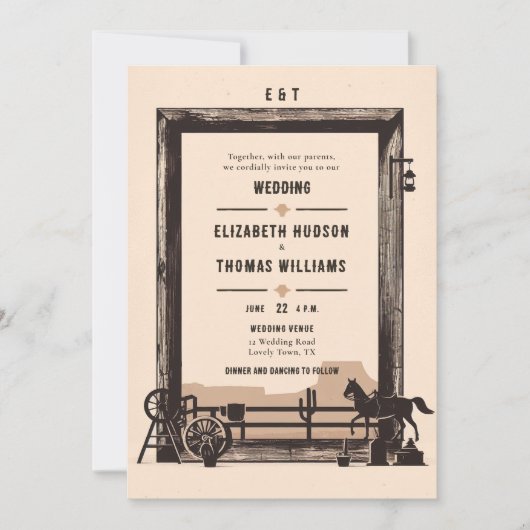 Rustieke  Cowboy Bruiloft Hout Lijst Kaart (Voorkant)