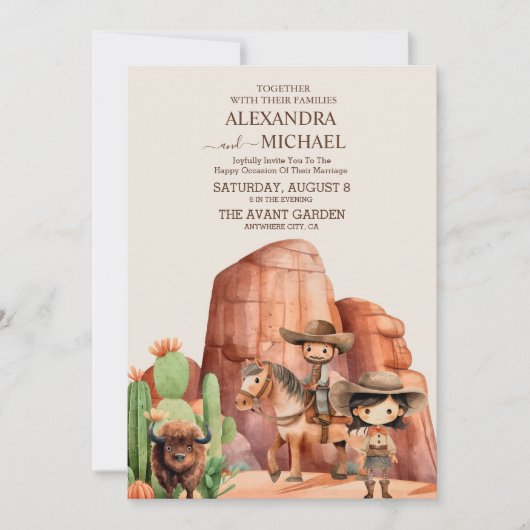 Rustieke  cowboy bruiloft paard cactus kaart (Voorkant)