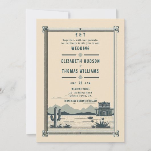 Rustieke Cowboy bruiloft schuur Cactus Blauwgroen Kaart (Voorkant)