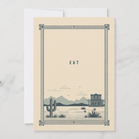 Rustieke  Cowboy bruiloft schuur Cactus Blauwgroen Kaart (Achterkant)