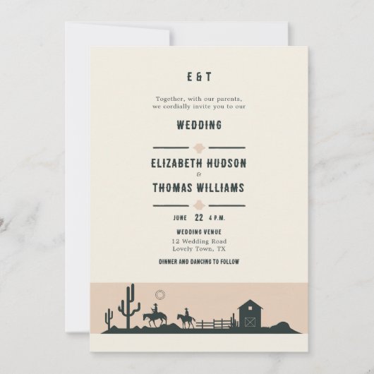 Rustieke  Cowboy bruiloft schuur Cactus Desert Kaart (Voorkant)
