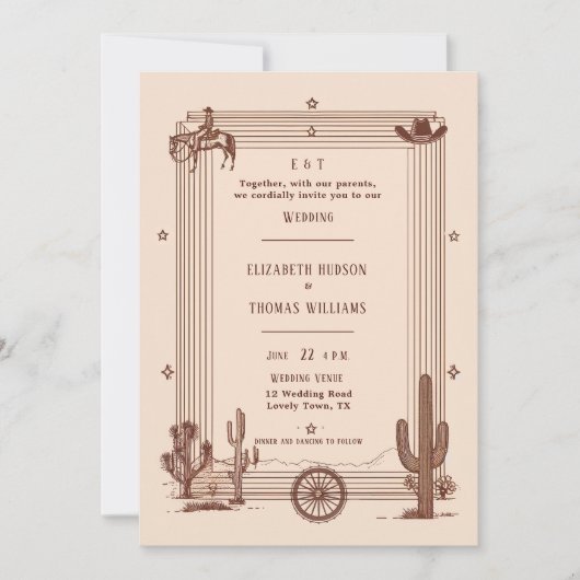 Rustieke  Cowboy bruiloft Terracotta Lijst Kaart (Voorkant)