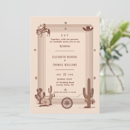 Rustieke  Cowboy bruiloft Terracotta Lijst Kaart (Staand voorkant)