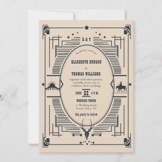 Rustieke  Cowboy Bruiloft Western Land Kaart (Voorkant)