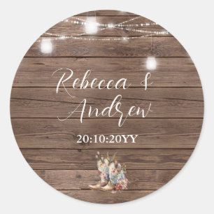 Rustieke Cowboy Cowgirl Laarzen String Lights Wedd Ronde Sticker