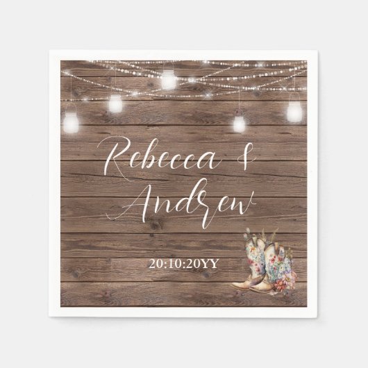 Rustieke Cowboy Cowgirl Laarzen String Lights Wedd Servet (Voorkant)