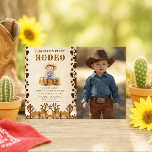 Rustieke cowboy eerste rodeo 1e verjaardag foto kaart