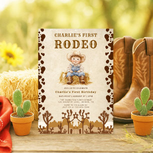 Rustieke cowboy eerste rodeo 1e verjaardag uitnodi kaart