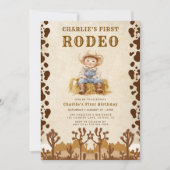 Rustieke cowboy eerste rodeo 1e verjaardag uitnodi kaart (Voorkant)