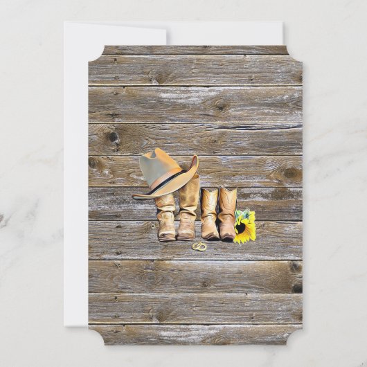 Rustieke Cowboy Laarzen en Pet Zonnebloem Huwelijk Kaart (Achterkant)