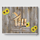 Rustieke Cowboy Laarzen en Zonnebloem Huwelijk Gastenboek (Achterkant)