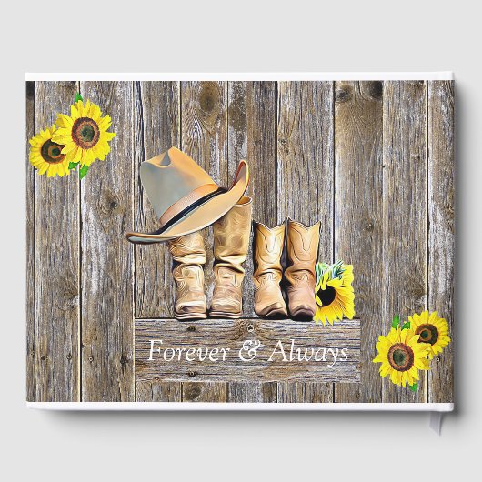 Rustieke Cowboy Laarzen en Zonnebloem Huwelijk Gastenboek (Achterkant)