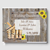 Rustieke Cowboy Laarzen en Zonnebloem Huwelijk Gastenboek (Voorkant)