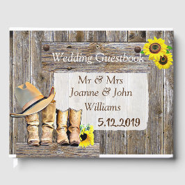 Rustieke Cowboy Laarzen en Zonnebloem Huwelijk Gastenboek