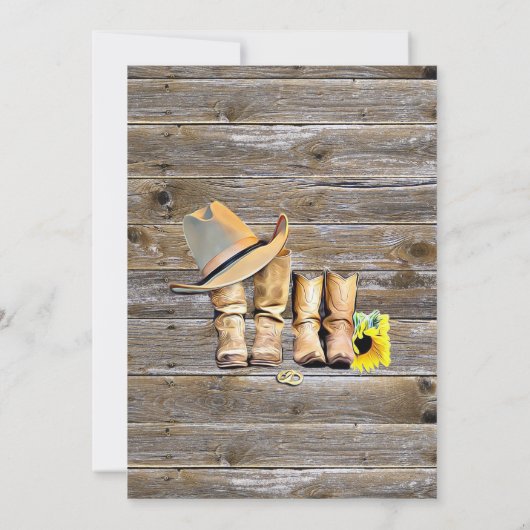 Rustieke Cowboy Laarzen en Zonnebloemen Trouwen Kaart (Achterkant)