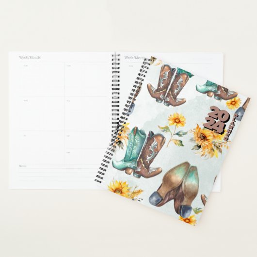 Rustieke Cowboy laarzen en zonnebloemen Waterverf Planner (Display)