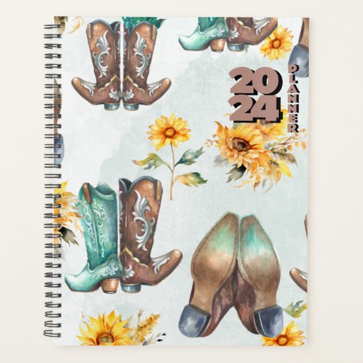 Rustieke Cowboy laarzen en zonnebloemen Waterverf Planner (Voorkant)
