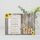 Rustieke Cowboy Laarzen, Kant en Zonnebloemen brui Kaart (Staand voorkant)